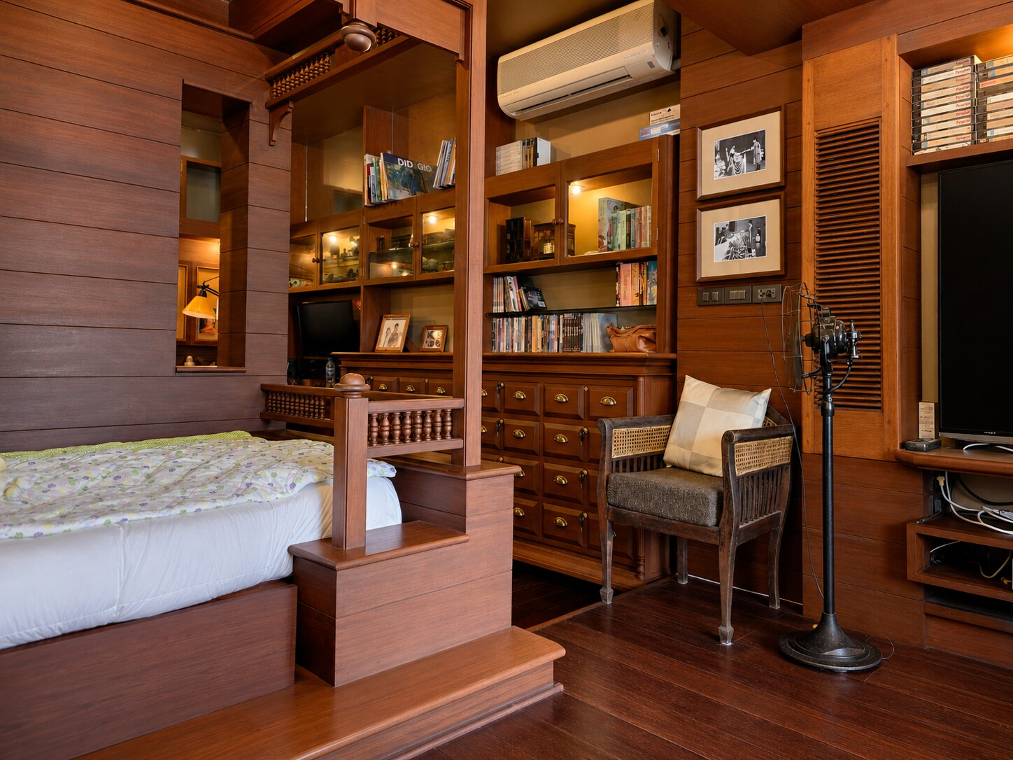 Sleeping area with built-in wood storage